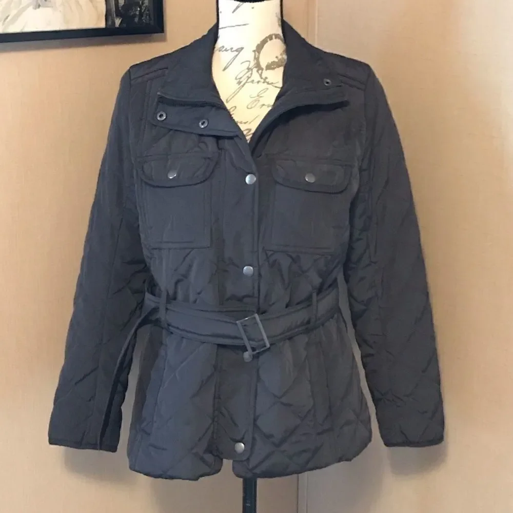 Gap Belted Puffer Coat Women's Size Small Petite Flinted Gray